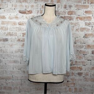 True Vintage 1970s Rose Embroidered Waterfall Draped Front Babydoll Pajama Top